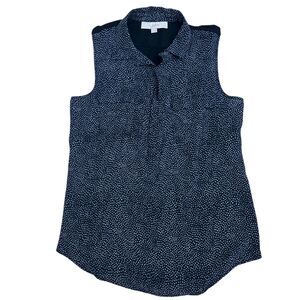 Ann Taylor LOFT Women's Petite Small Black & White Sleeveless Collar Blouse Top